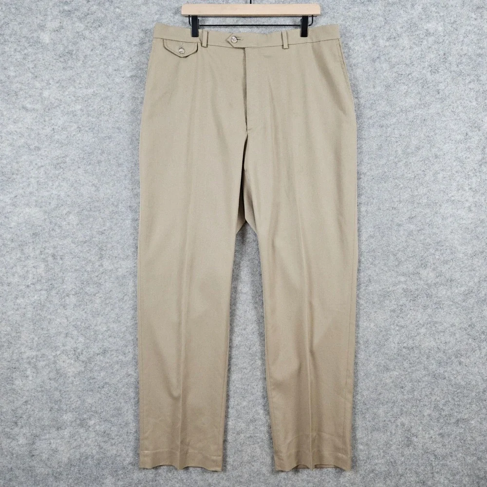 Norm‎ Thompson Men's Size 40 (37x33) Khaki Wool Blend Dress Pants Chinos FLAWS